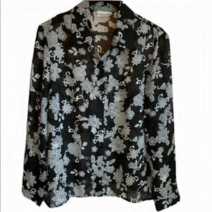Vanity Fair🌸Black Floral Button Up Blouse Size L